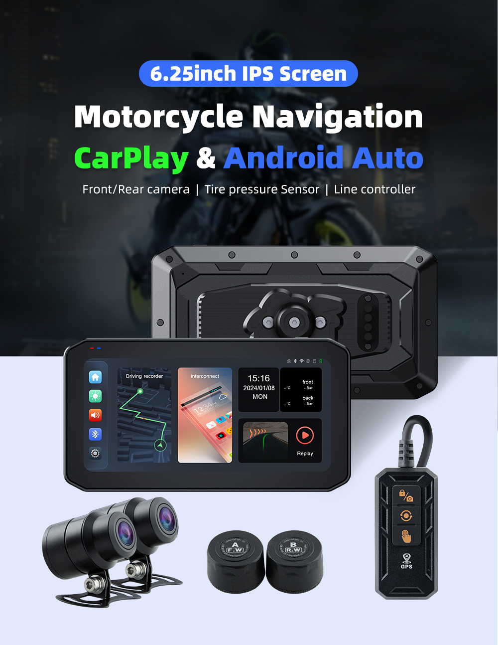 Pantalla Moto Apple Carplay Impermeable