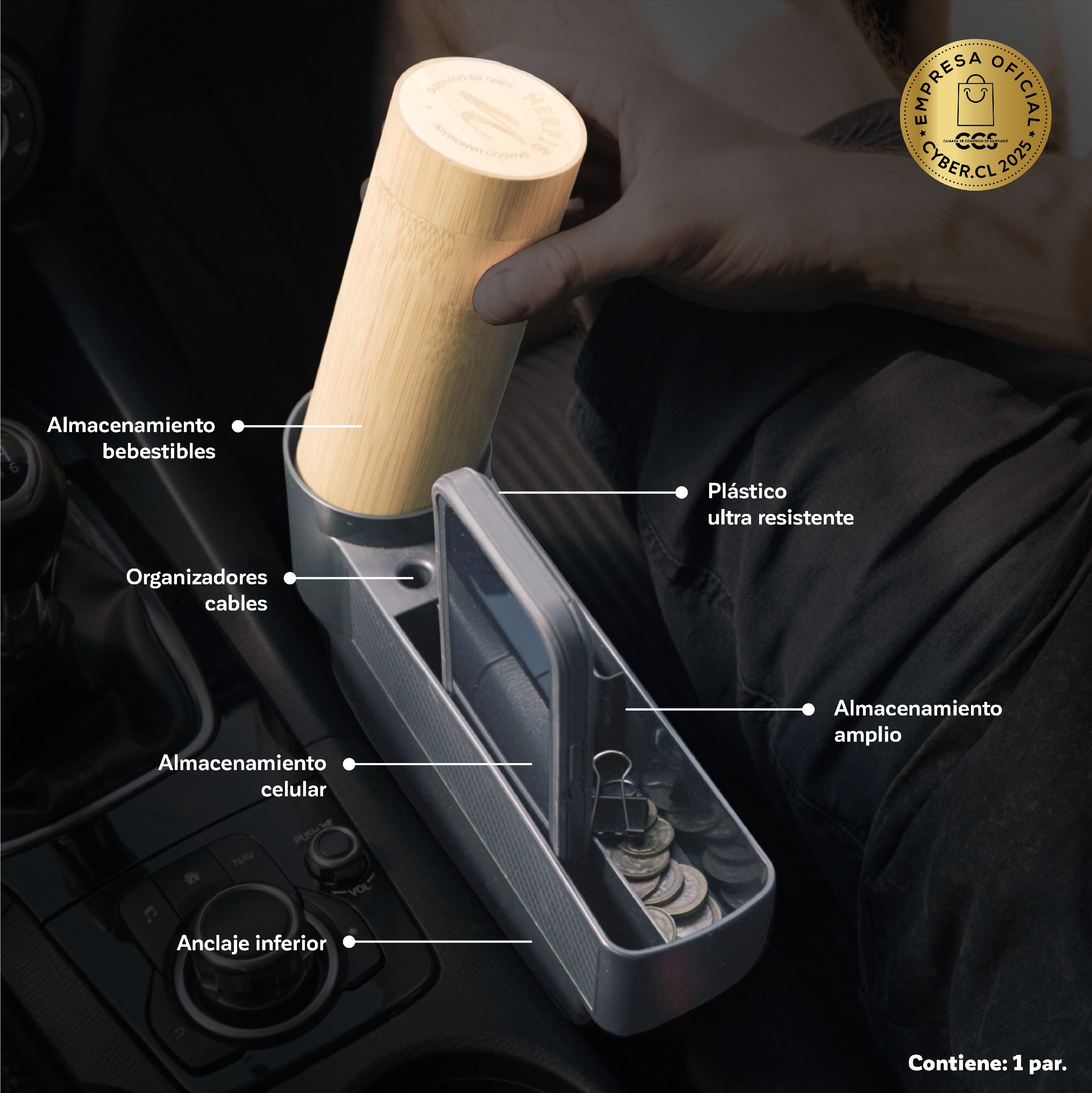 Organizador Asiento Auto Anticaídas – Relleno Hueco Universal + Porta Objetos 3